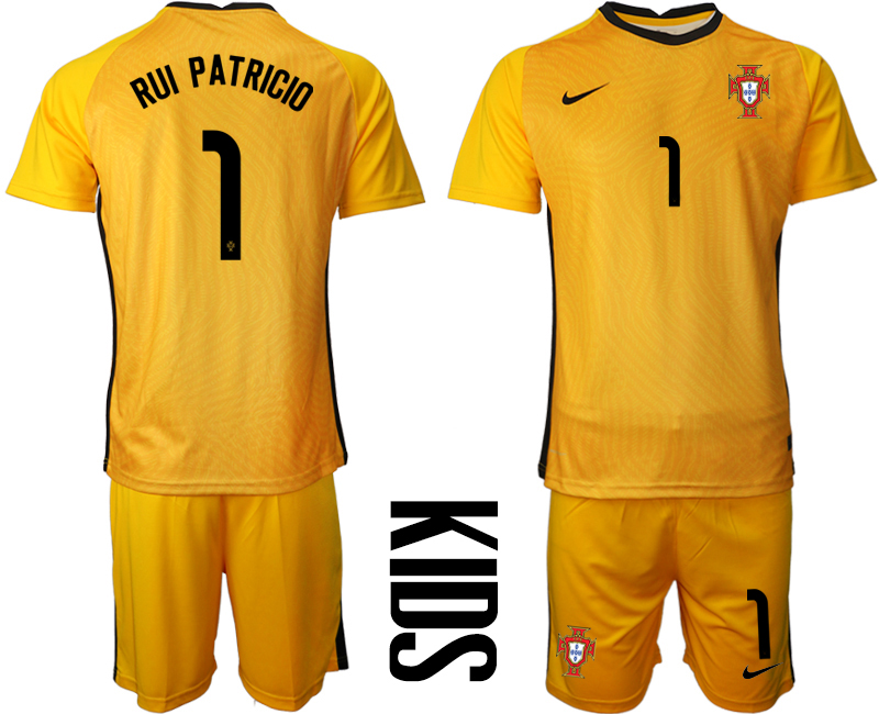 Youth 2021 European Cup Portugal yellow goalkeeper #1 Soccer Jersey